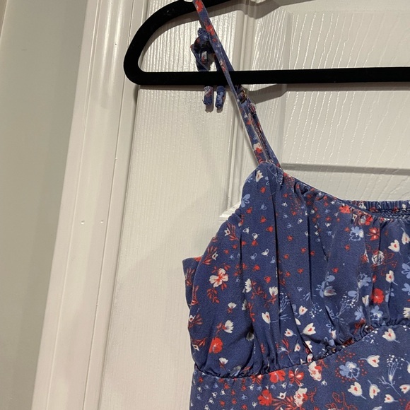 Japna Size XS Thin Adjustable Strap Smocked Back Blue Red Floral Sun Dress - Picture 4 of 10